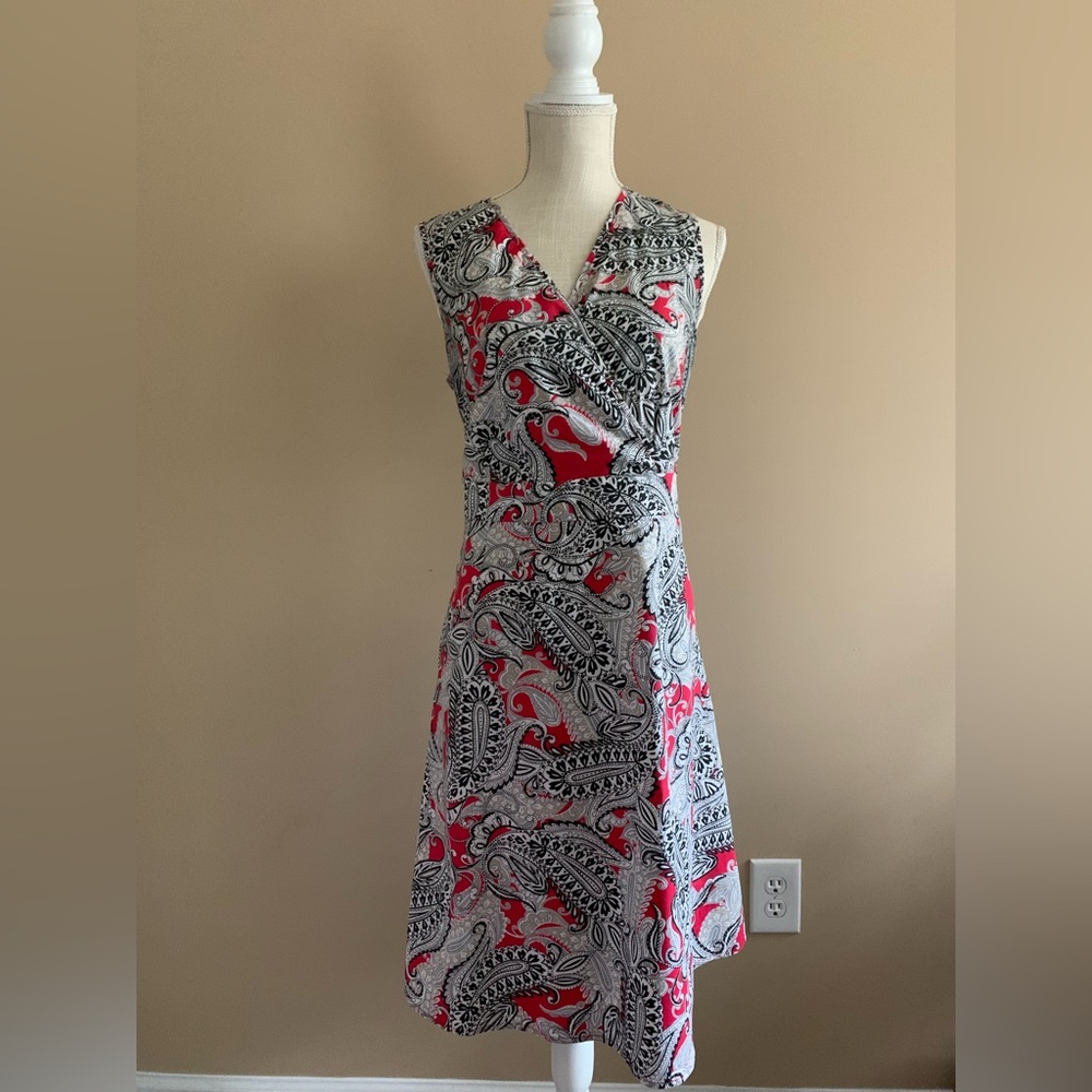 Croft & Barrow Red, Black & White Paisley Midi Dress